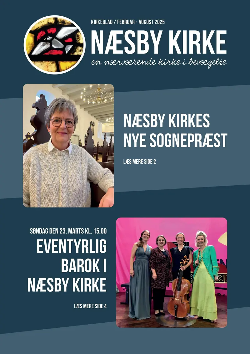 Forside af Næsby Kirke februar-august 2025